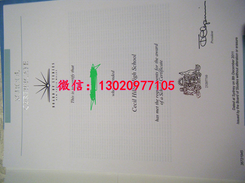 Cecil Hills High School Diploma。塞切尔山中学高中文凭样式