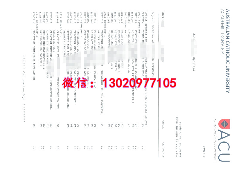 澳大利亚天主教大学成绩单，毕业证效果